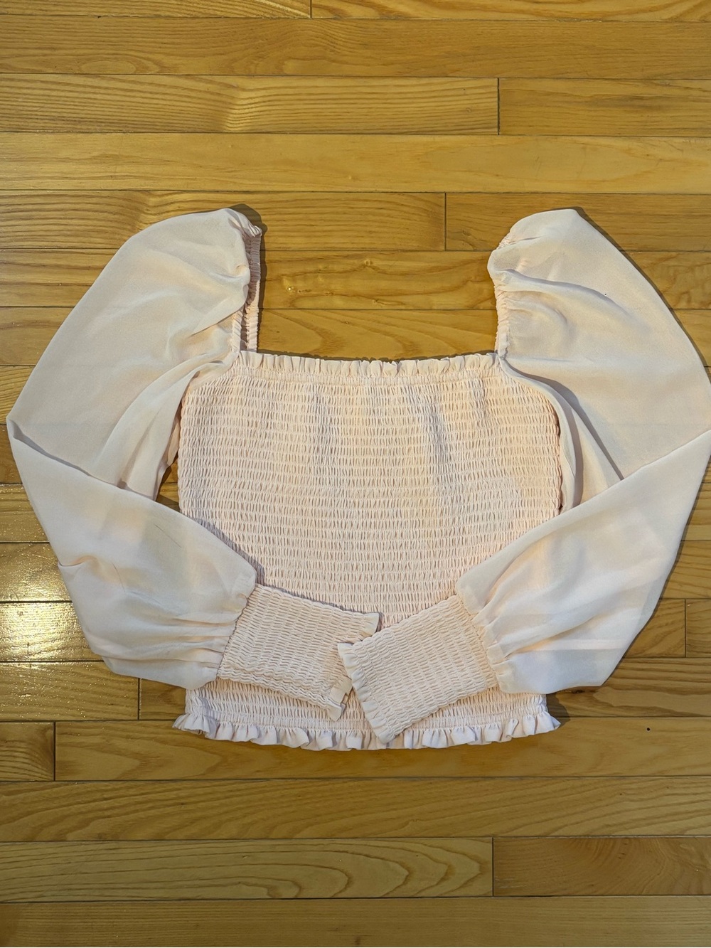 Wilfred Blush Pink Smocked Square-Neck Puff Sleeve Top